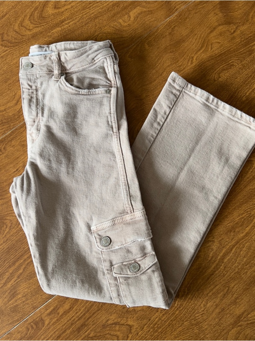 Zara Children Beige Denim Cargo Stretch Cotton Blend Girls Pants Kids size 13/14